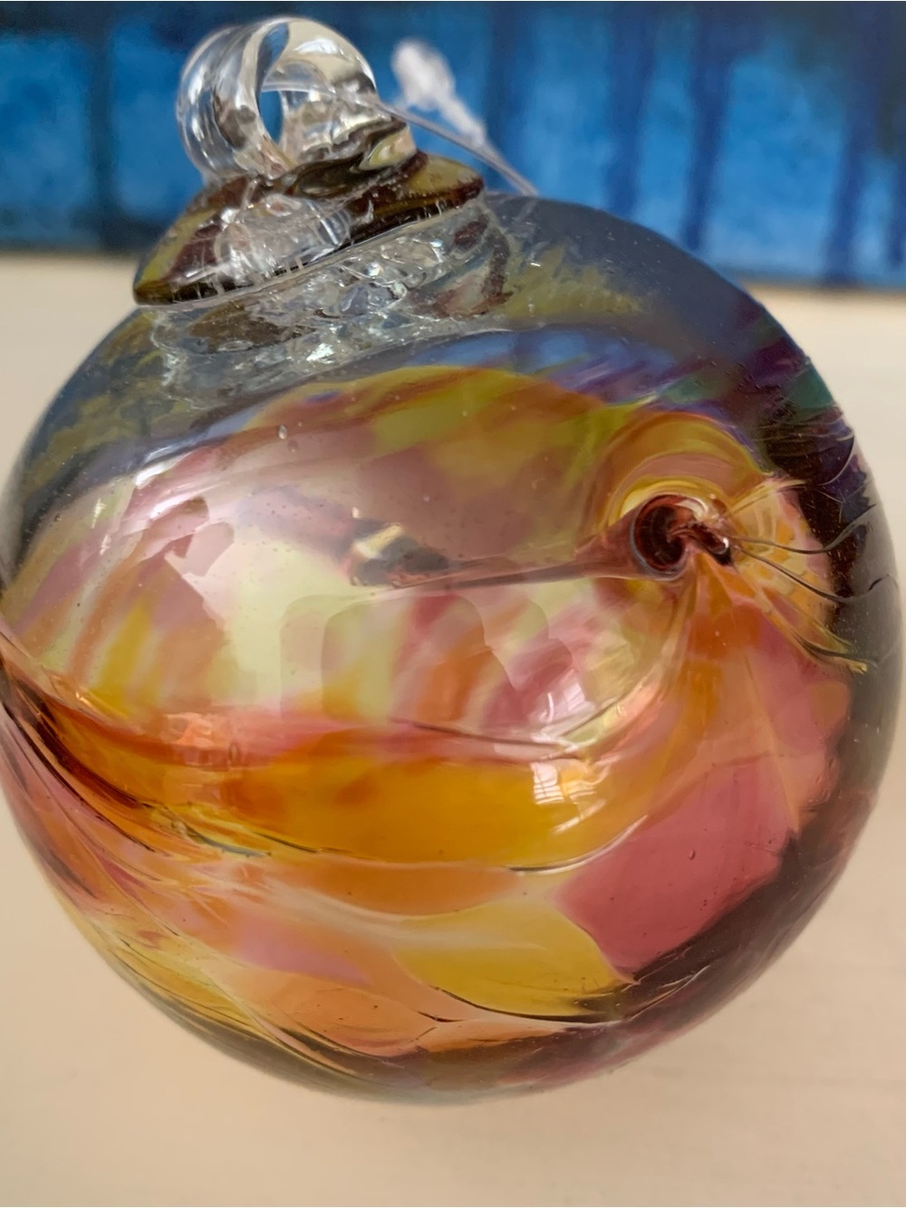 Artisan Blown Glass July Birthday Wish Ball in Pink and Gold